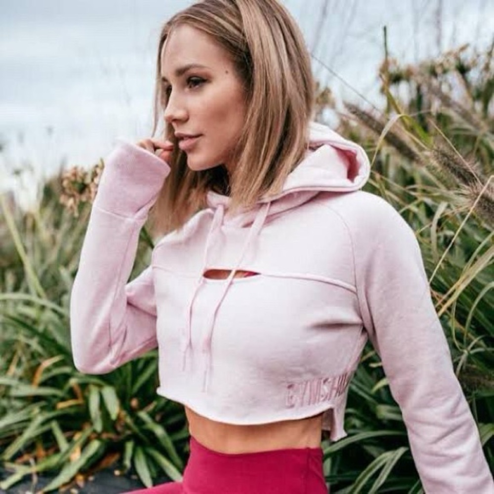 Gymshark Cropped Raw Edge Hoodie - Chalk Pink